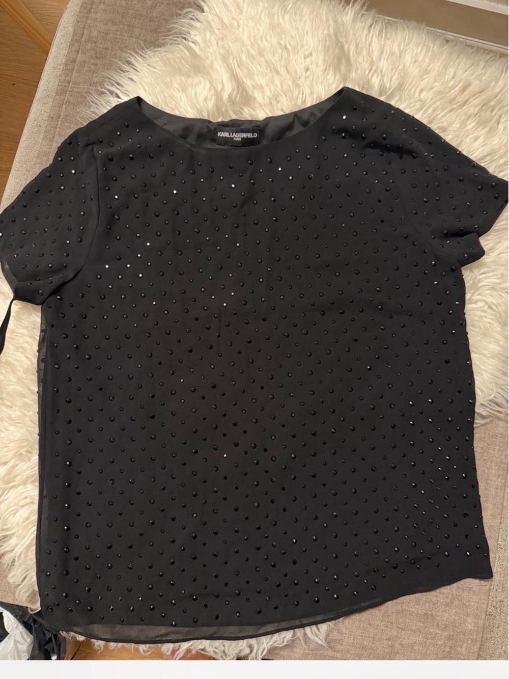 Karl Lagerfeld Black Beaded Short Sleeve Top